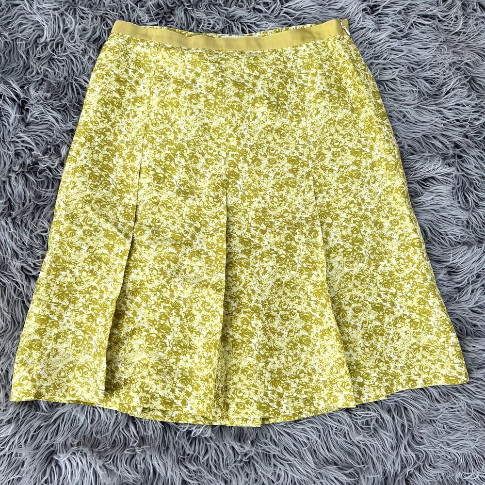Vintage Banana Republic Pleated Knee Length Silk Skirt Floral Yellow Lined 6